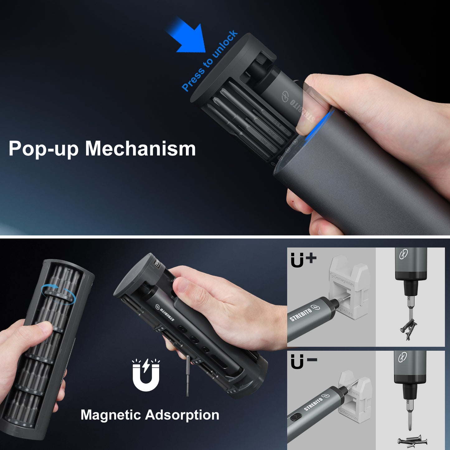 STREBITO Mini Electric Screwdriver, 78 IN 1 Cordless Screwdriver Set with 72 S2 Bits, 5-Gear Torque Adjustment, Digital Display Screen, Repair Tool Kit for Phone, Watch, Laptop, Camera