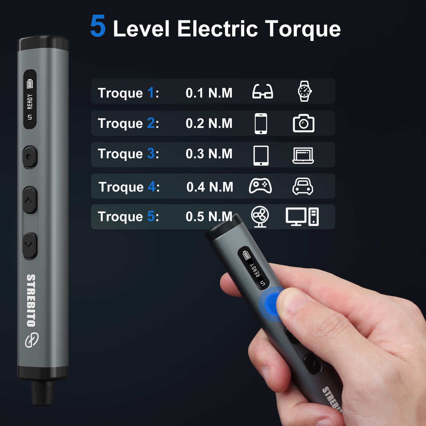 STREBITO Mini Electric Screwdriver, 78 IN 1 Cordless Screwdriver Set with 72 S2 Bits, 5-Gear Torque Adjustment, Digital Display Screen, Repair Tool Kit for Phone, Watch, Laptop, Camera