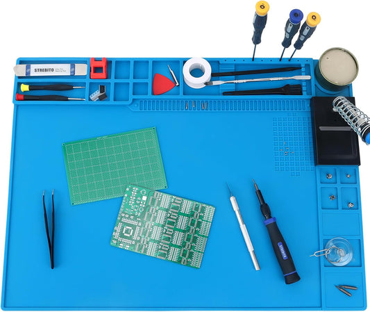 STREBITO Soldering Mat - Large, Heat Resistant Up to 932F, Magnetic, Silicone Work Mat for Soldering Iron, Electronic & PC Building - Size 21.7" x 15.8