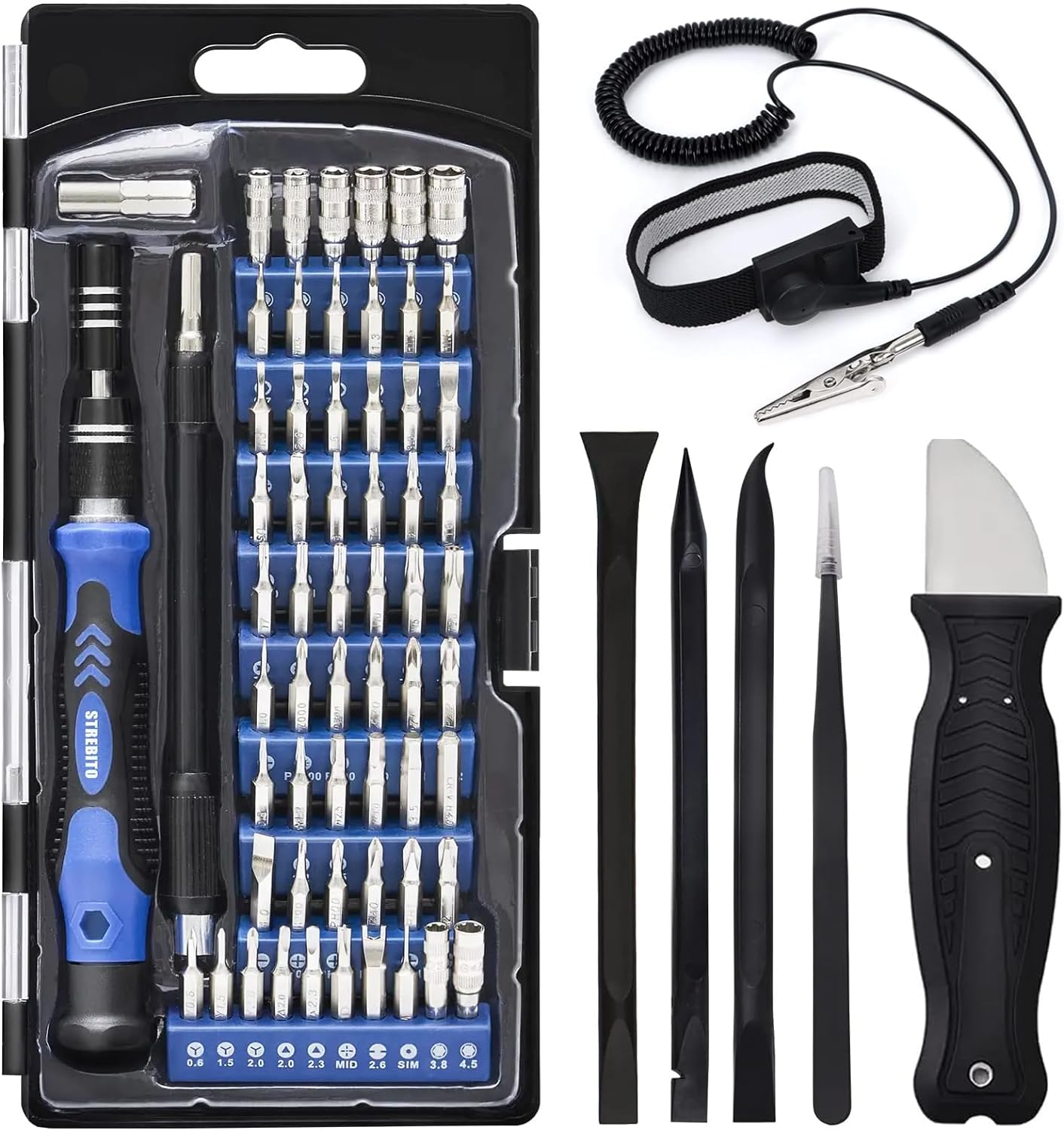 STREBITO Precision Screwdriver Set, 79 in 1 Screwdriver Kit with 58 Bits & Anti Static Wrist Strap, Magnetic Driver Electronics Repair Tool Kit for Computer, iPhone, Laptop, Cell Phone, Macbook, PS4/5