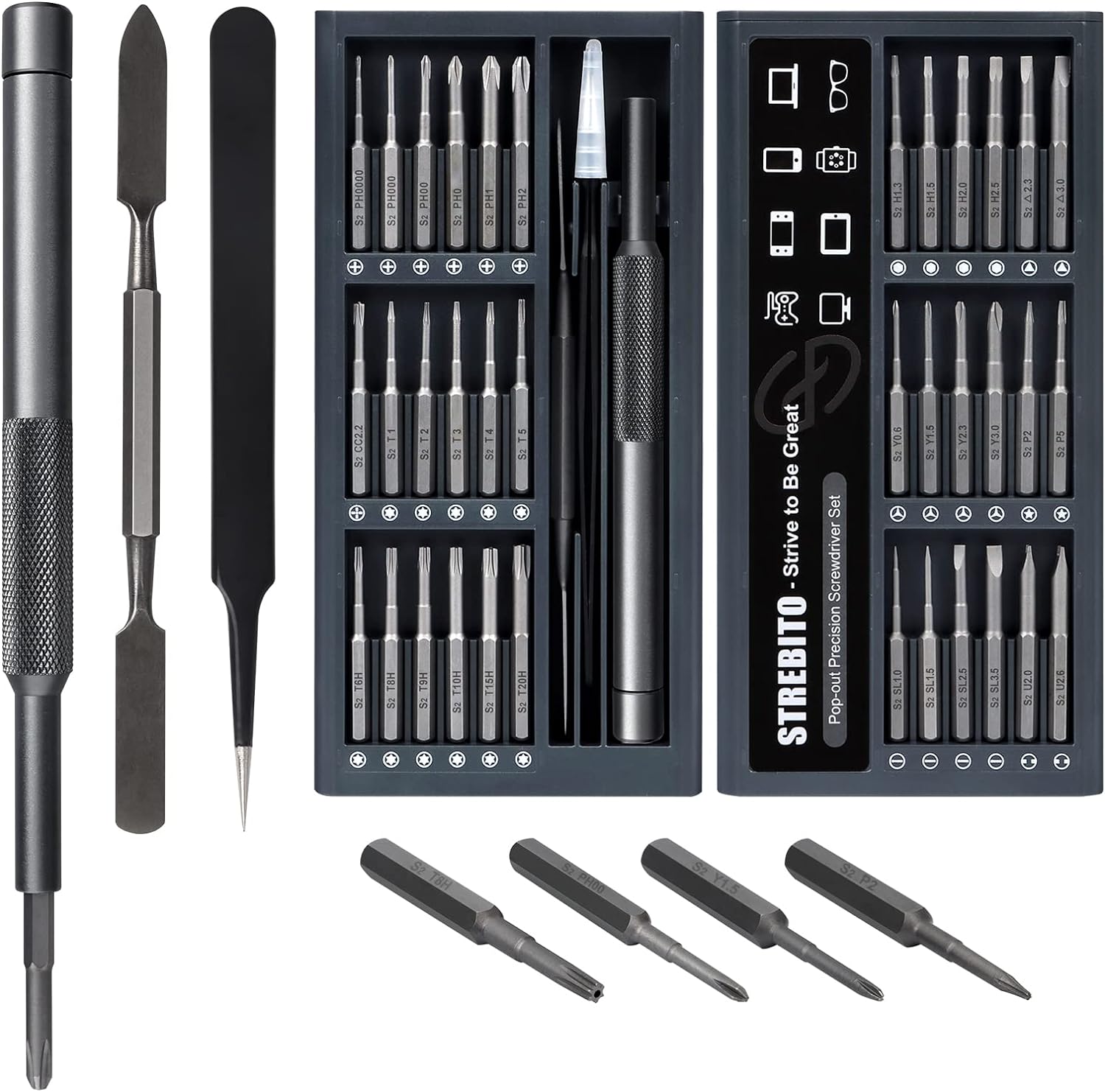 STREBITO Small Screwdriver Set 39 in 1 Precision Screwdriver Set, Electronics Tool Kit Screwdriver Kit - PC, Laptop, RC, Computer, Phone Repair Kit, S2 Steel Long Bits - Torx, Pentalobe, Triwing