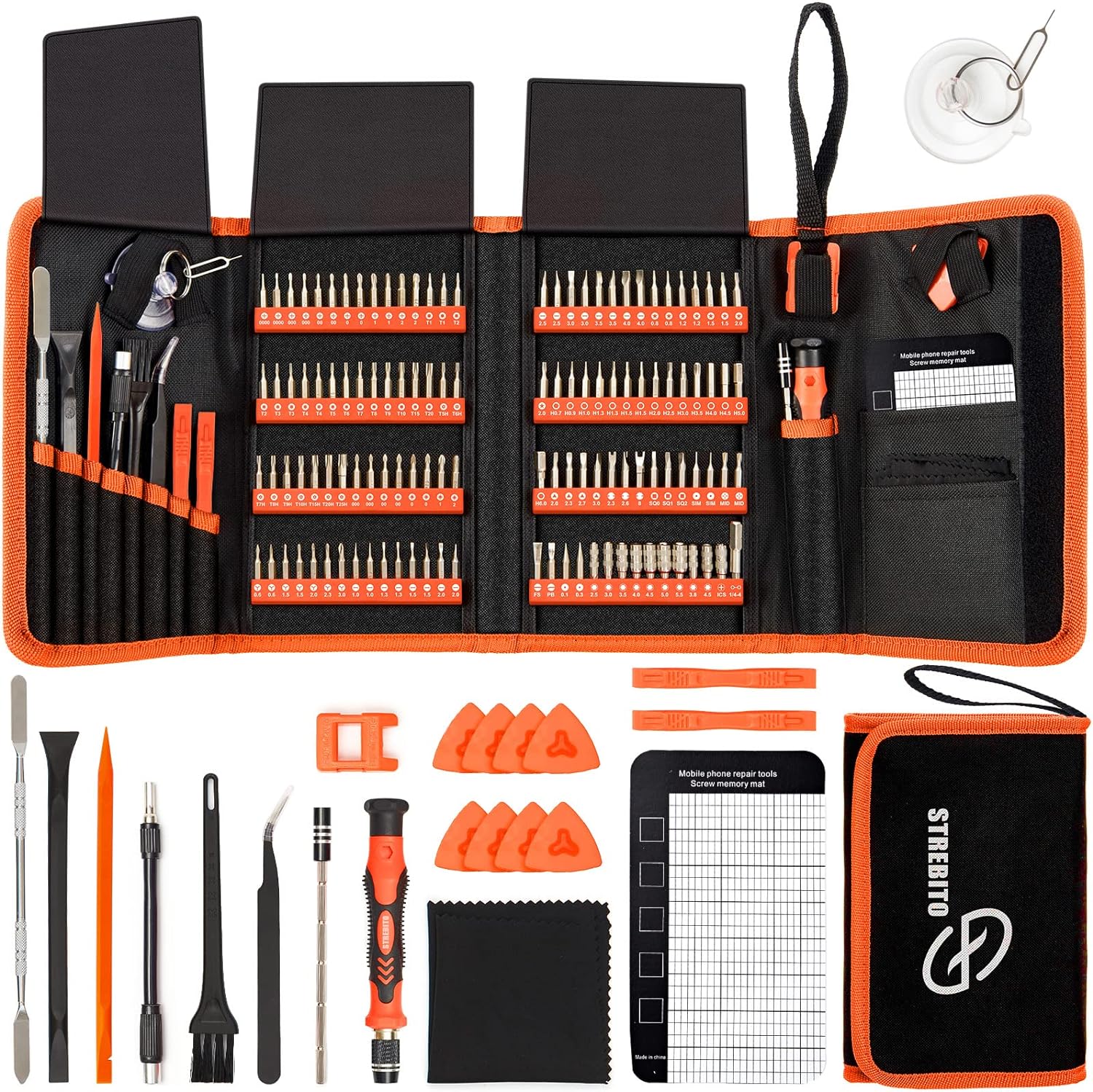 STREBITO Precision Screwdriver Set 142-Piece Electronic Repair Tool Kit with Torx T5 T6 T8 T15, Triwing Y000, Star P5, Gamebit, Tech Toolkit for Computer, Laptop, iPhone, Nintendo, PS5, Ring, Orange