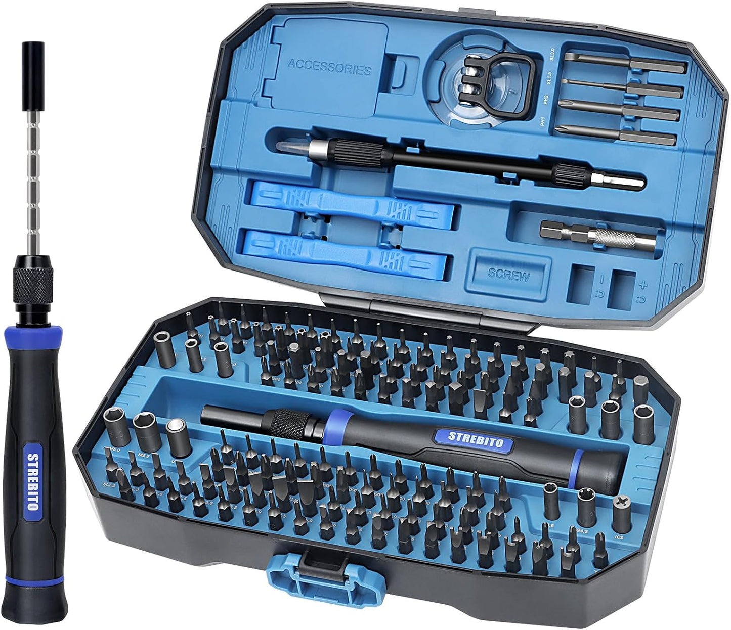 STREBITO Precision Screwdriver Set 153 in 1 Small Magnetic Screwdriver Set with Case, Electronic Repair Tool Kit for Computer, Laptop, iPhone, Macbook, PC, PS5, Xbox Controller, RC, Jewelers, Glasses