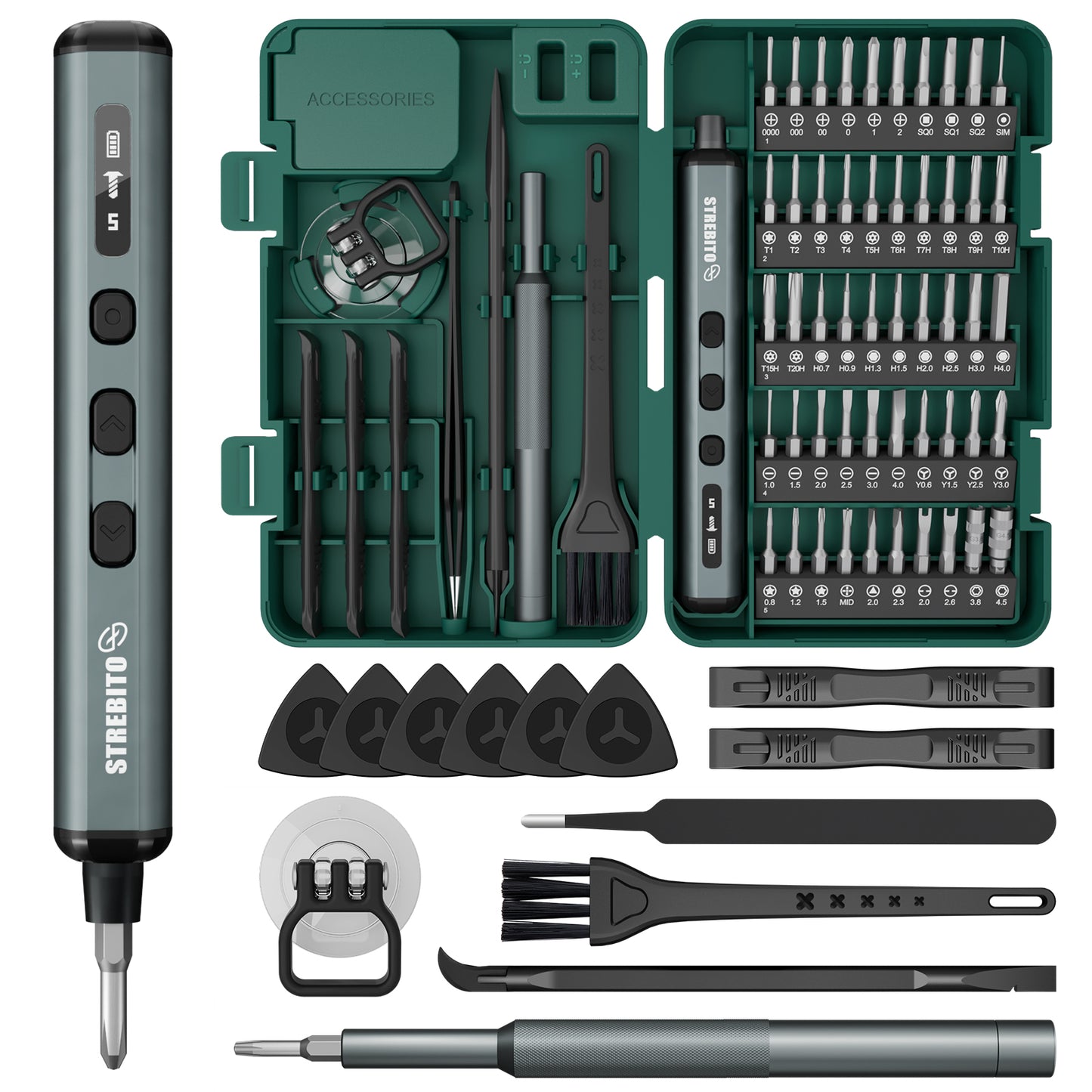 STREBITO Mini Electric Screwdriver, 67 in 1 Electric Precision Screwdriver Set - 50 S2 Preicison Bits, 5 Torque Settings, 4 LED Lights, Cordless Screwdriver Repair Tool Kit for PC Building Electronics