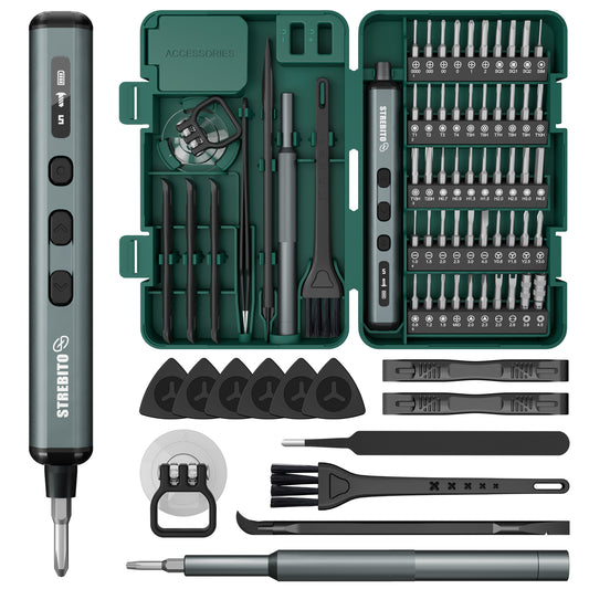 STREBITO Mini Electric Screwdriver, 67 in 1 Electric Precision Screwdriver Set - 50 S2 Preicison Bits, 5 Torque Settings, 4 LED Lights, Cordless Screwdriver Repair Tool Kit for PC Building Electronics