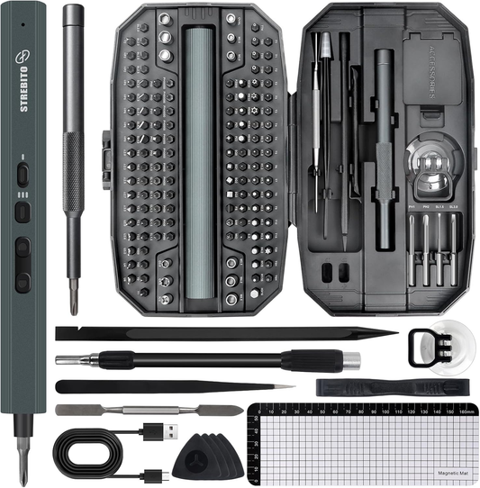 STREBITO 155 in 1 Electric Screwdriver Set, Small Electric Screwdriver Cordless with 140 S2 Magnetic Bits, Electronic Power Screwdriver Repair Tool Kit for RC, Computer, PC Building, Laptop