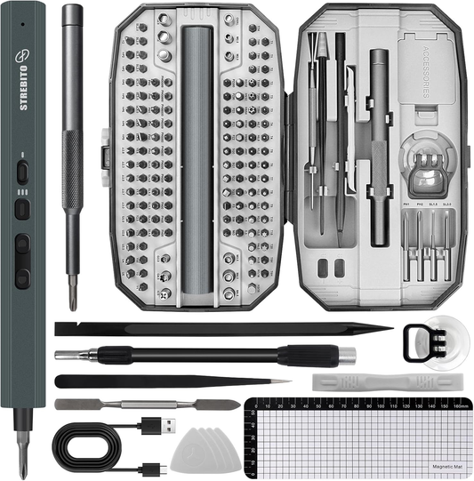 STREBITO 155 in 1 Electric Screwdriver Set, Small Electric Screwdriver Cordless with 140 S2 Magnetic Bits, Electronic Power Screwdriver Repair Tool Kit for RC, Computer, PC Building, Laptop