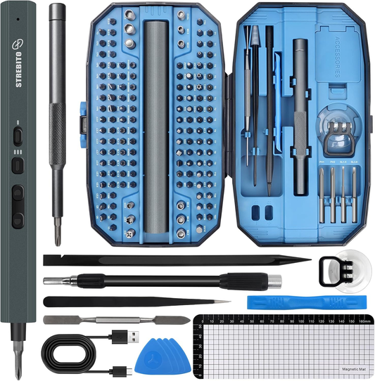 STREBITO 155 in 1 Electric Screwdriver Set, Small Electric Screwdriver Cordless with 140 S2 Magnetic Bits, Electronic Power Screwdriver Repair Tool Kit for RC, Computer, PC Building, Laptop