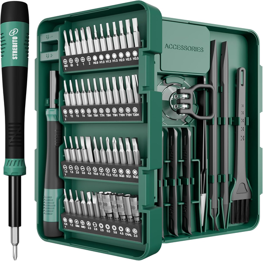 STREBITO 64PCS Mini Precision Screwdriver Set with Torx, Triwing, Pentalobe Star, Electronic Repair Tool Kit for Computer, PC, Laptop, Macbook, Phone, PS4 PS5, XBOX, Switch, Eyeglasses, Ring Doorbell