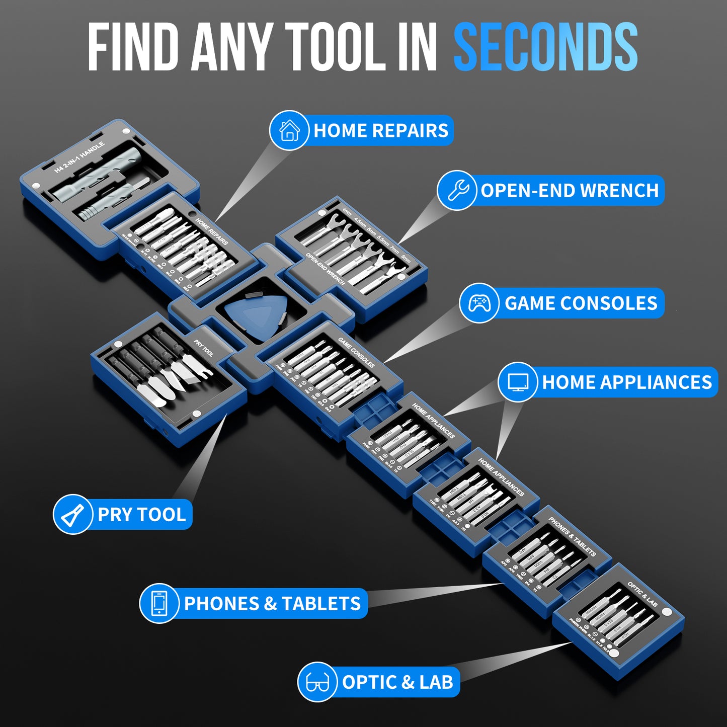 STREBITO 55-in-1 Precision Screwdriver Set, Compact Magnetic Repair Tool Kit with 2-in-1 Screwdriver, Mini Wrenches, Pry Tools and Specialty Bits for Electronics, Computer, Laptop, Phone, Bike