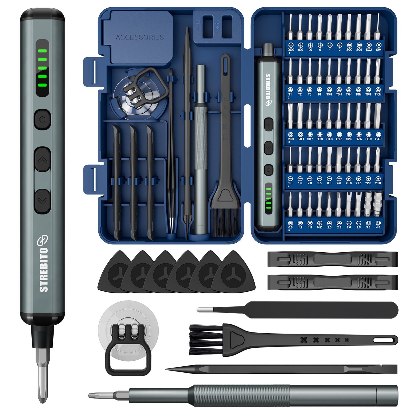 STREBITO 67 in 1 Electric Screwdriver Set, Electric Screwdriver Cordless - 50 S2 Magnetic Bits, 5 Torque Settings, 4 LED Lights, Mini Power Screwdriver Repair Tool Kit for Laptop, PC & Electronics
