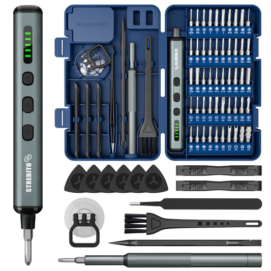 STREBITO 67 in 1 Electric Screwdriver Set, Electric Screwdriver Cordless - 50 S2 Magnetic Bits, 5 Torque Settings, 4 LED Lights, Mini Power Screwdriver Repair Tool Kit for Laptop, PC & Electronics
