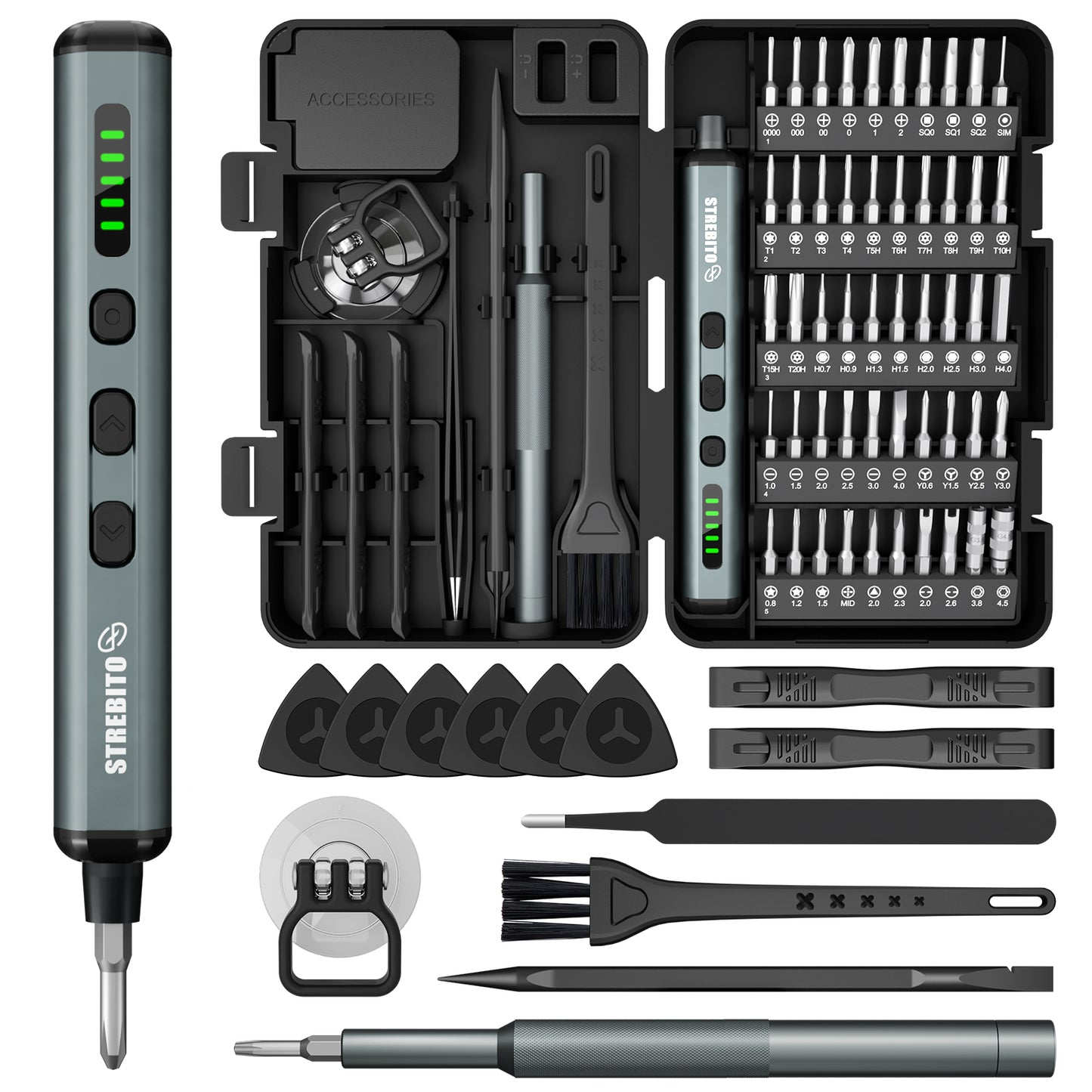 STREBITO Electric Screwdriver, 67 in 1 Mini Electric Screwdriver, 50 S2 Magnetic Bits, 5 Torque Settings, 4 LED Lights, Precision Screwdriver Set for Laptop, Computer, Phone & Electronics Repair