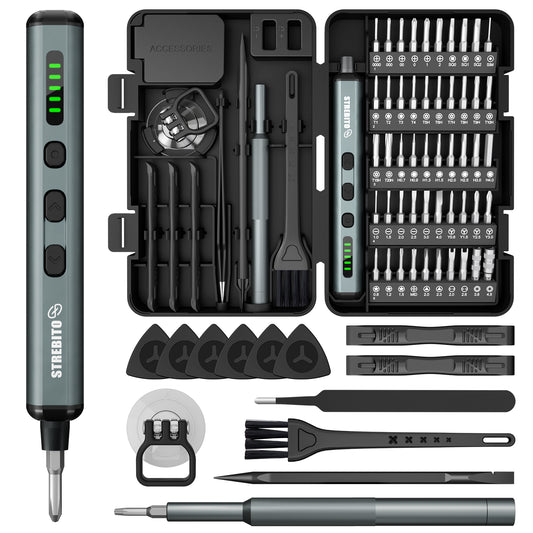 STREBITO Electric Screwdriver, 67 in 1 Mini Electric Screwdriver, 50 S2 Magnetic Bits, 5 Torque Settings, 4 LED Lights, Precision Screwdriver Set for Laptop, Computer, Phone & Electronics Repair