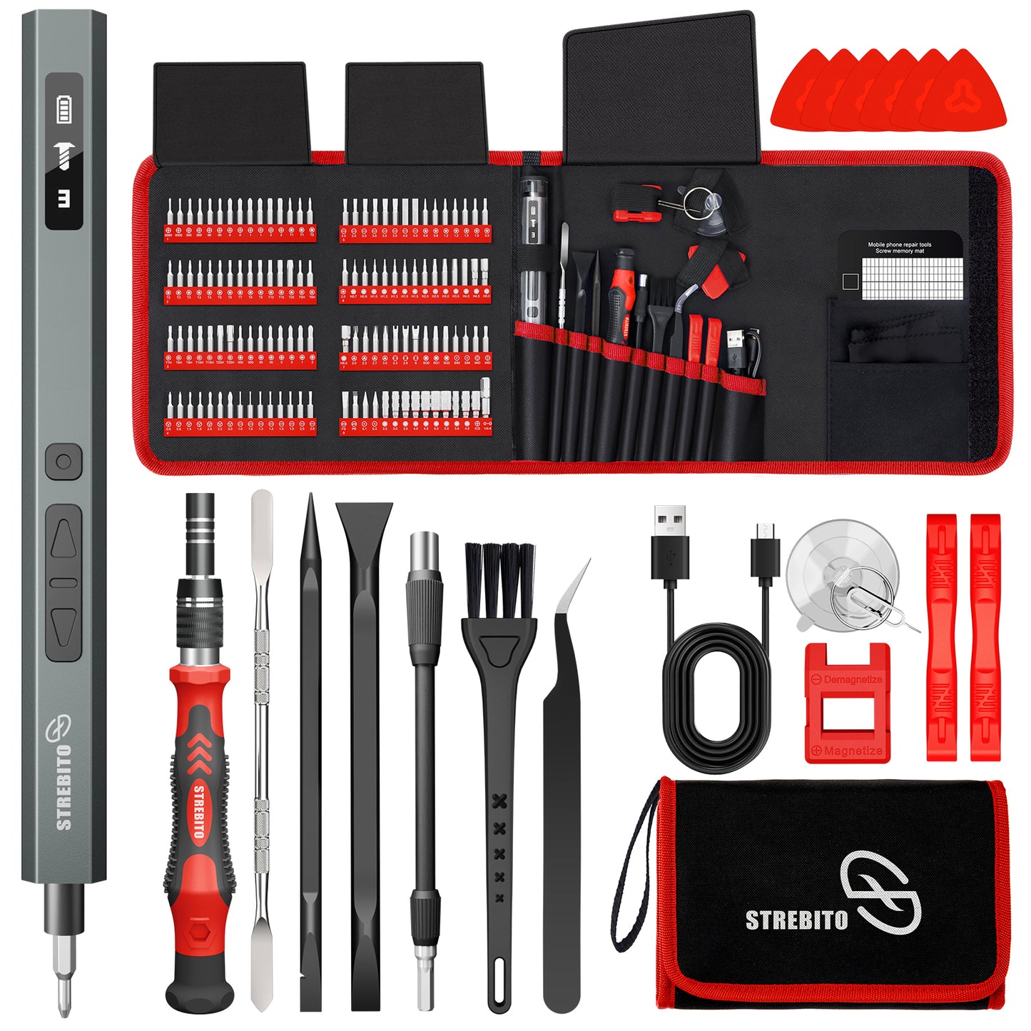 STREBITO 144-Piece Upgraded Electric Screwdriver, Max 0.7 N.m, 120 Magnetic Bits, 5-gear Torque Adjustment, Precision Screwdriver Set, Repair Tool Kit for Tech, Electronics and PC