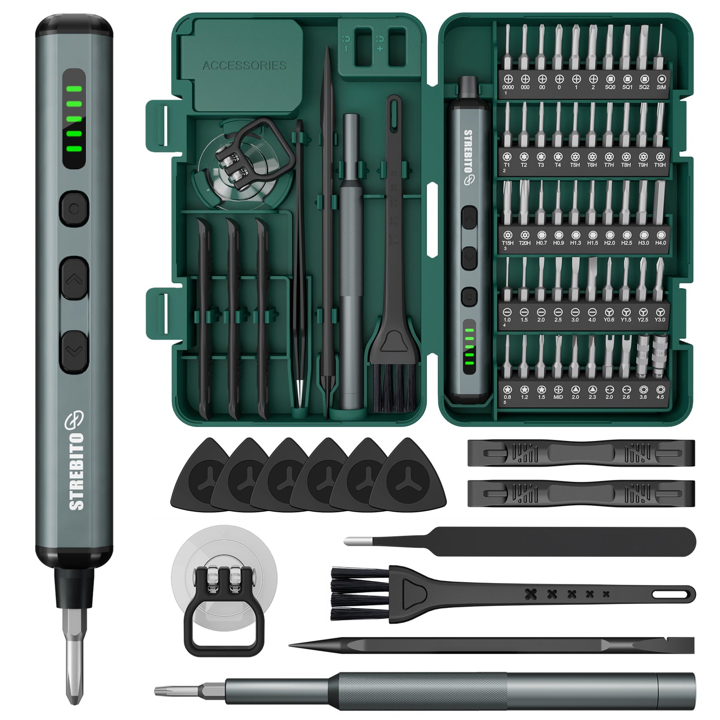 STREBITO Mini Electric Screwdriver, 67 in 1 Precision Screwdriver Set - 50 S2 Magnetic Bits, 5 Torque Settings, 4 LED Lights, Electric Screwdriver Cordless for Electronics, PC, and Eyeglass