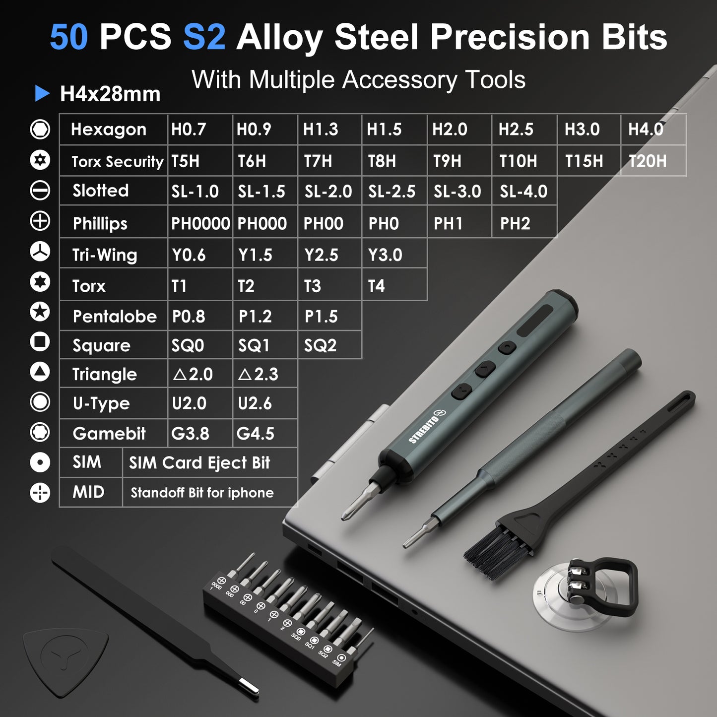 STREBITO Electric Screwdriver, 67 in 1 Mini Electric Screwdriver, 50 S2 Magnetic Bits, 5 Torque Settings, 4 LED Lights, Precision Screwdriver Set for Laptop, Computer, Phone & Electronics Repair