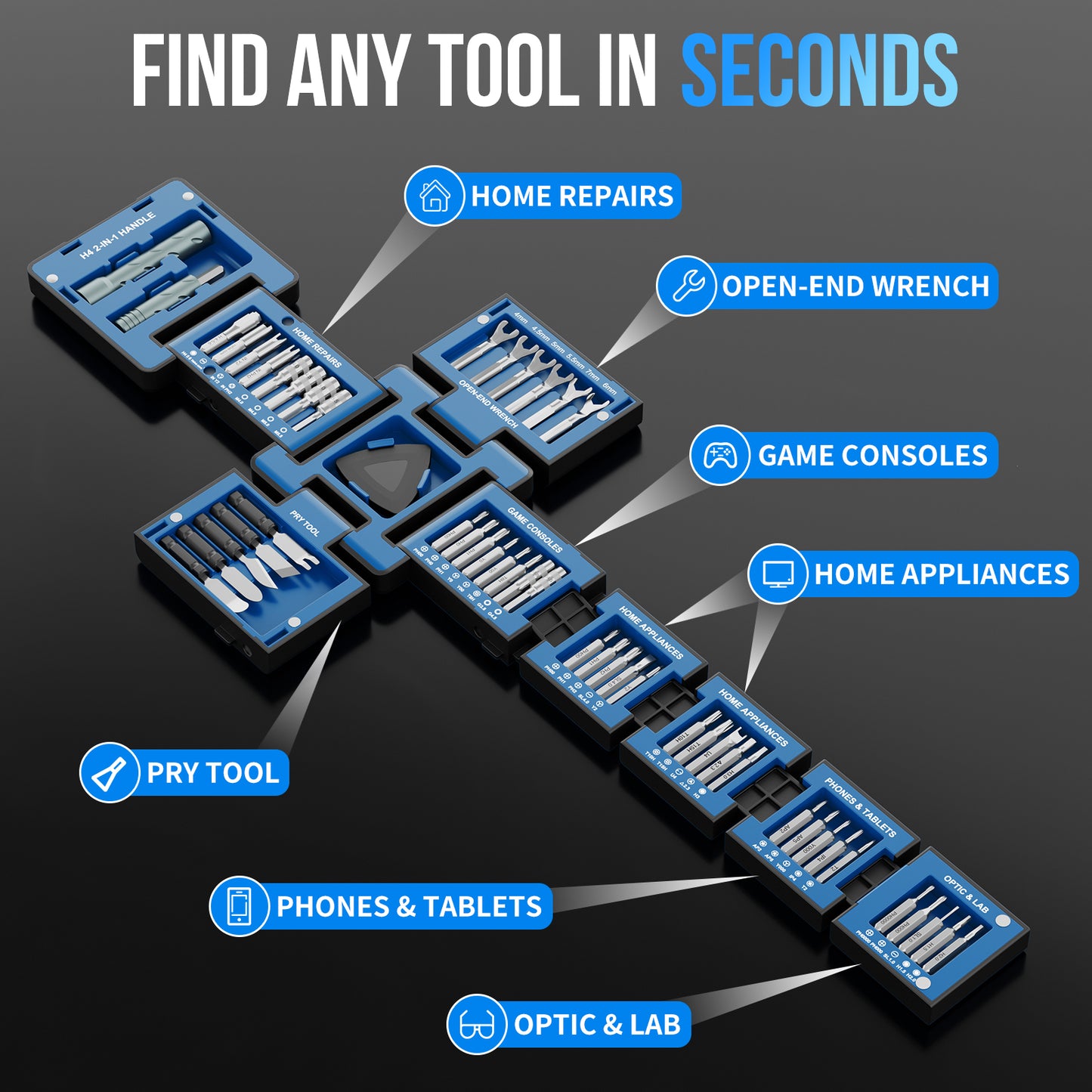 STREBITO 55-in-1 Precision Screwdriver Set, Compact Magnetic Repair Tool Kit with 2-in-1 Screwdriver, Mini Wrenches, Pry Tools and Specialty Bits for Electronics, Computer, Laptop, Phone, Bike（副本）