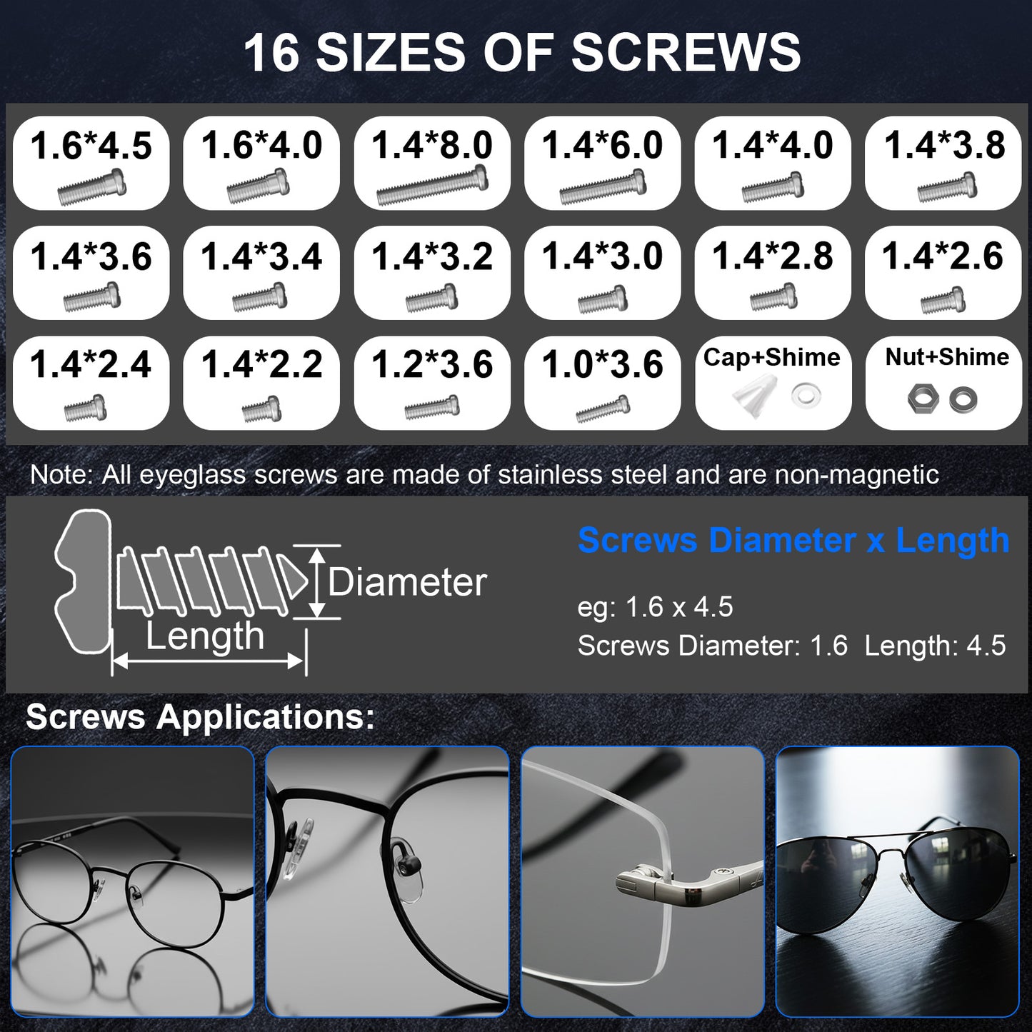 STREBITO Glasses Repair Kit, All-in-One Eyeglass Repair Kit with 16 Sizes of Screws, 12 Pairs of Nose Pads & Tweezer, Precision Screwdriver Set for Glasses, Sunglasses, Watches & Small Electronics