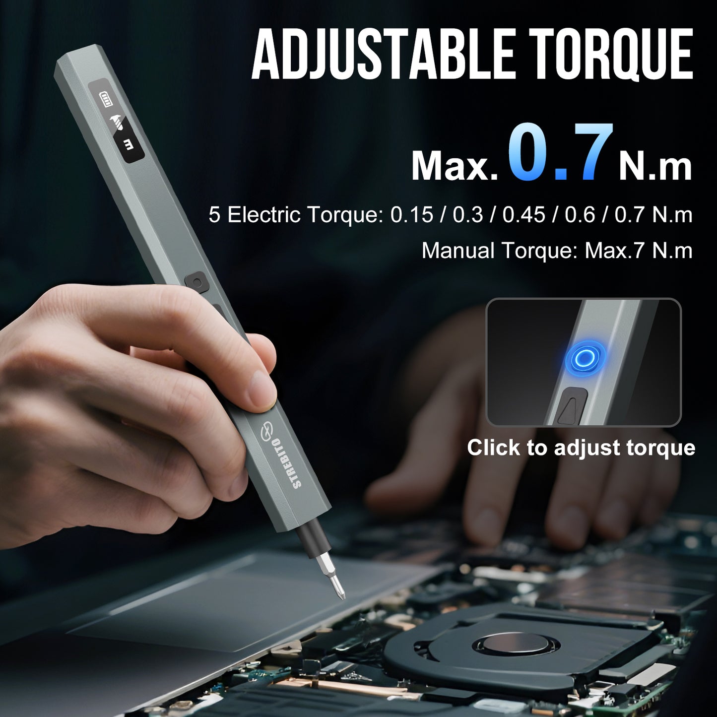 STREBITO 144-Piece Upgraded Electric Screwdriver, Max 0.7 N.m, 120 Magnetic Bits, 5-gear Torque Adjustment, Precision Screwdriver Set, Repair Tool Kit for Tech, Electronics and PC
