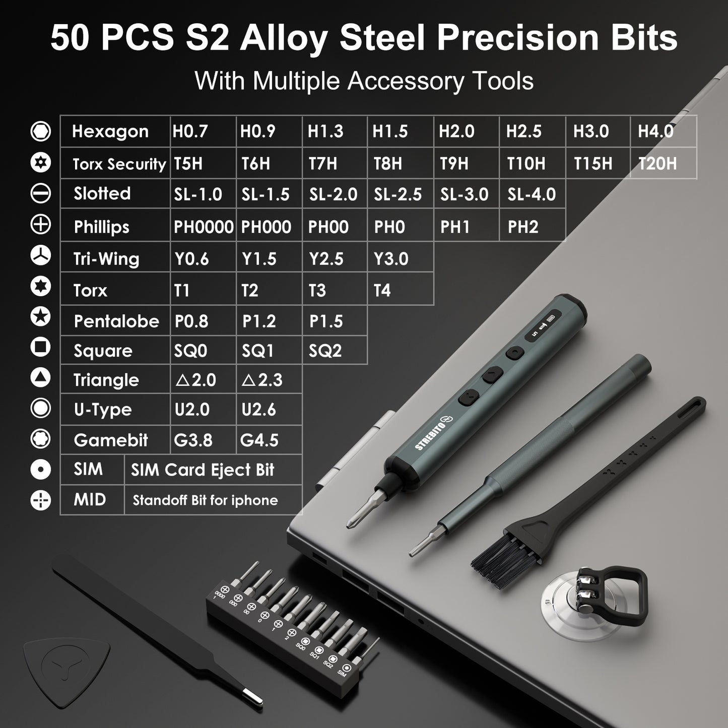 STREBITO Mini Electric Screwdriver, 67 in 1 Electric Precision Screwdriver Set - 50 S2 Preicison Bits, 5 Torque Settings, 4 LED Lights, Cordless Screwdriver Repair Tool Kit for PC Building Electronics