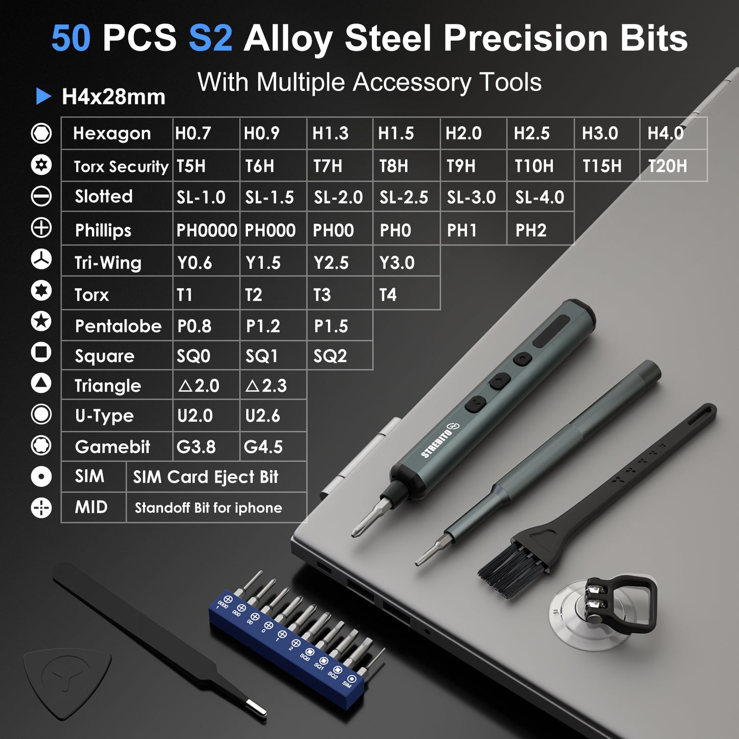 STREBITO 67 in 1 Electric Screwdriver Set, Electric Screwdriver Cordless - 50 S2 Magnetic Bits, 5 Torque Settings, 4 LED Lights, Mini Power Screwdriver Repair Tool Kit for Laptop, PC & Electronics