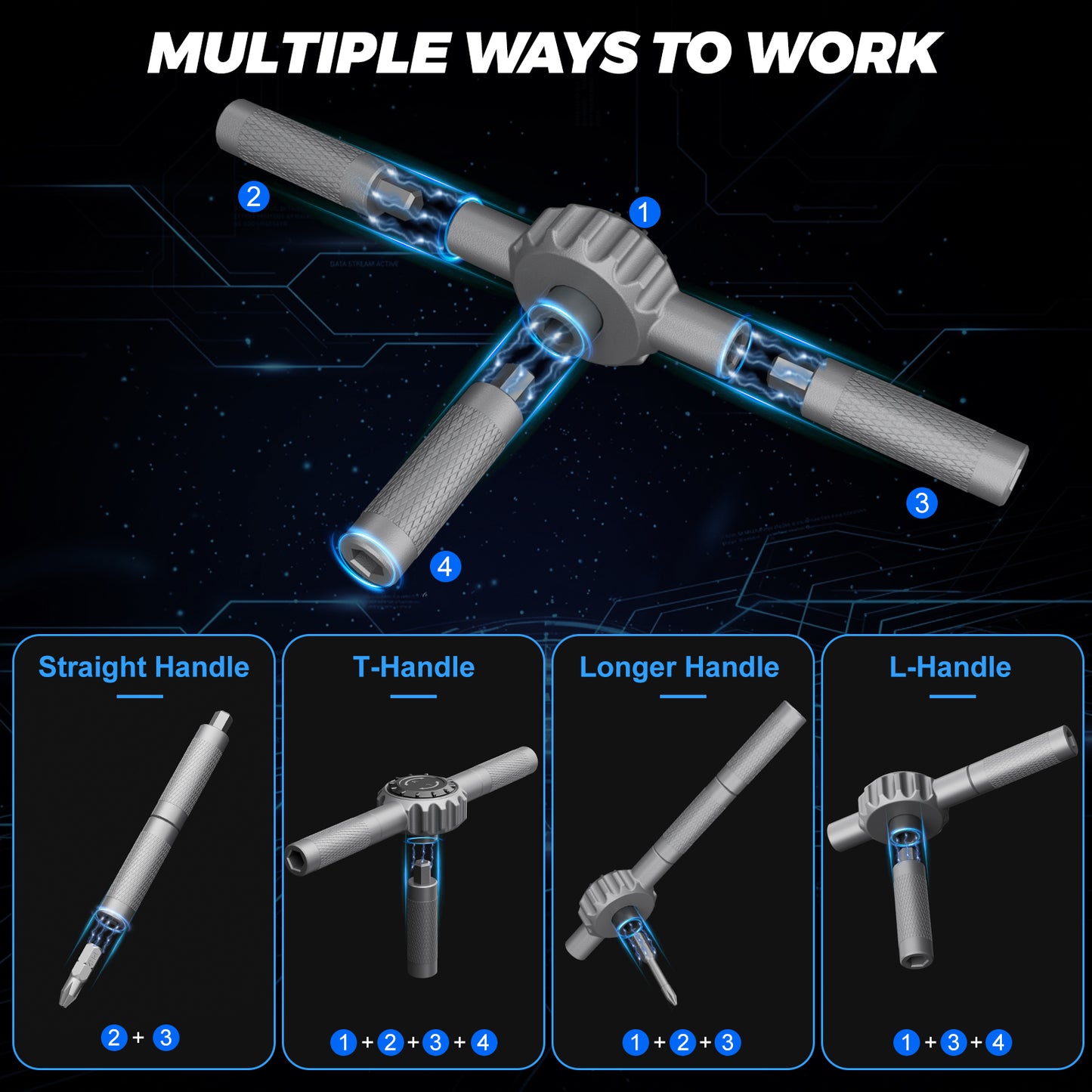STREBITO 67-in-1 T Handle Ratchet Screwdriver Set with S2 Steel Bits | 72-Tooth Ratchet, Up to 50 N·m Torque, 5° Swing Arc for Tight Spaces, Furniture Assembly, Computer, Bicycle & Home Repair