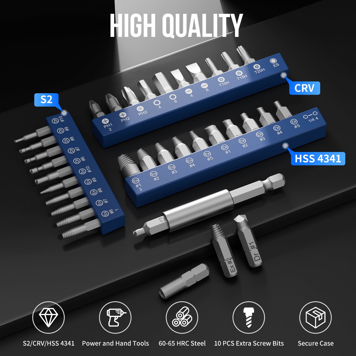 STREBITO Damaged Screw Extractor Set, 32PCS Stripped Screw Extractor with Magnetic Extension Shaft & Socket Adapter, Stripped Screws Nuts & Bolts Drill Bit Tools for Easy Removal of Rusty Broken Screw